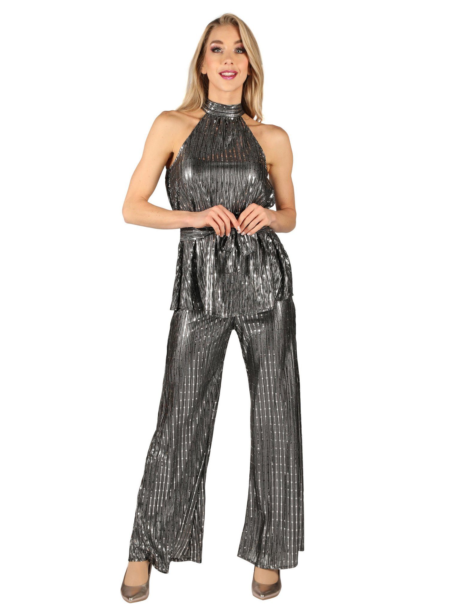 thetru Kostüm Disco Diva Dress silber, Eleganz mit reichlich Glanz: zweiteiliges Outfit zum Ausgehen