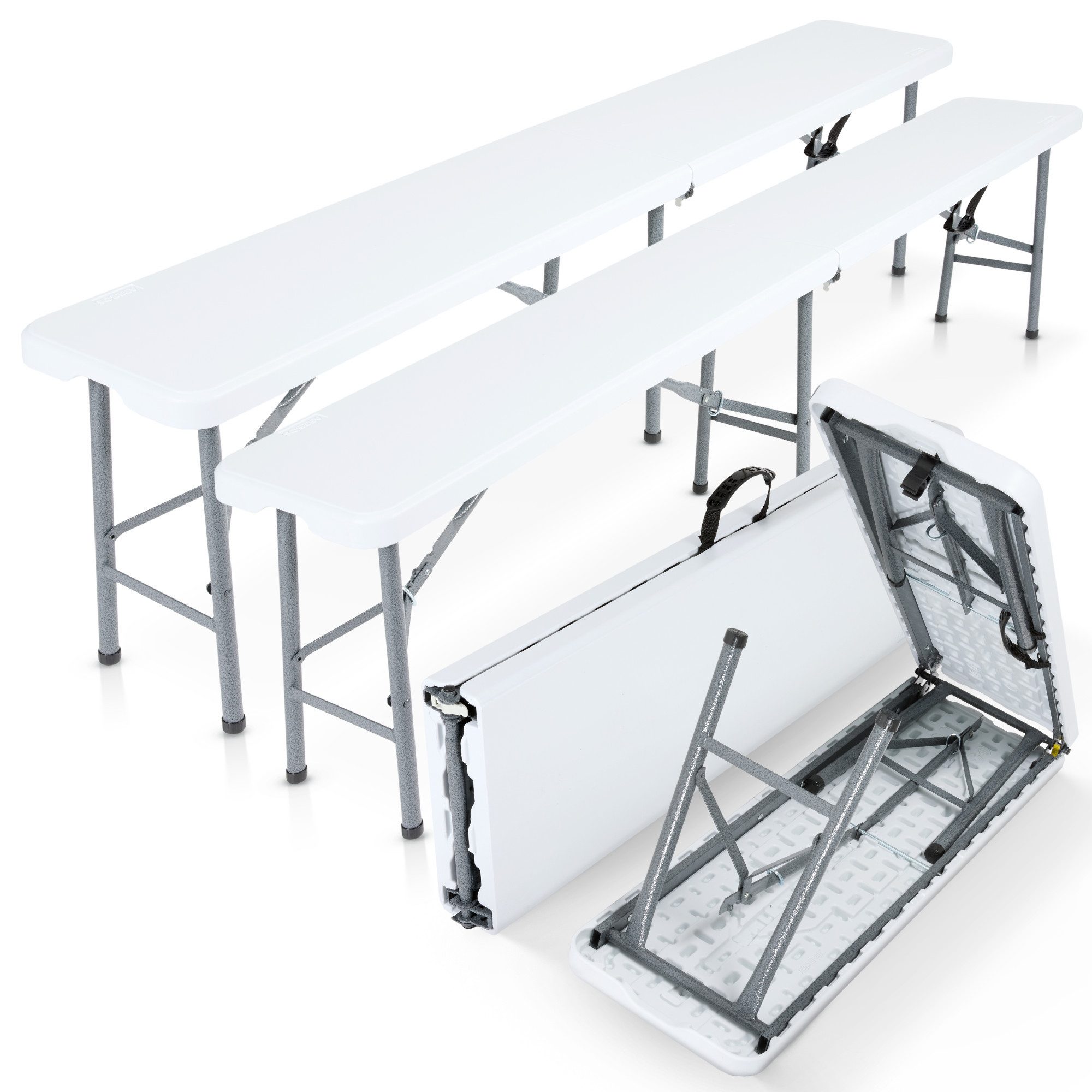 Arebos Bierzeltgarnitur 2x Bierbank Faltbank Klappbar I Tragegriff, 183 x 28 x 43 cm, Tragkraft max. 150 kg (je Bank)