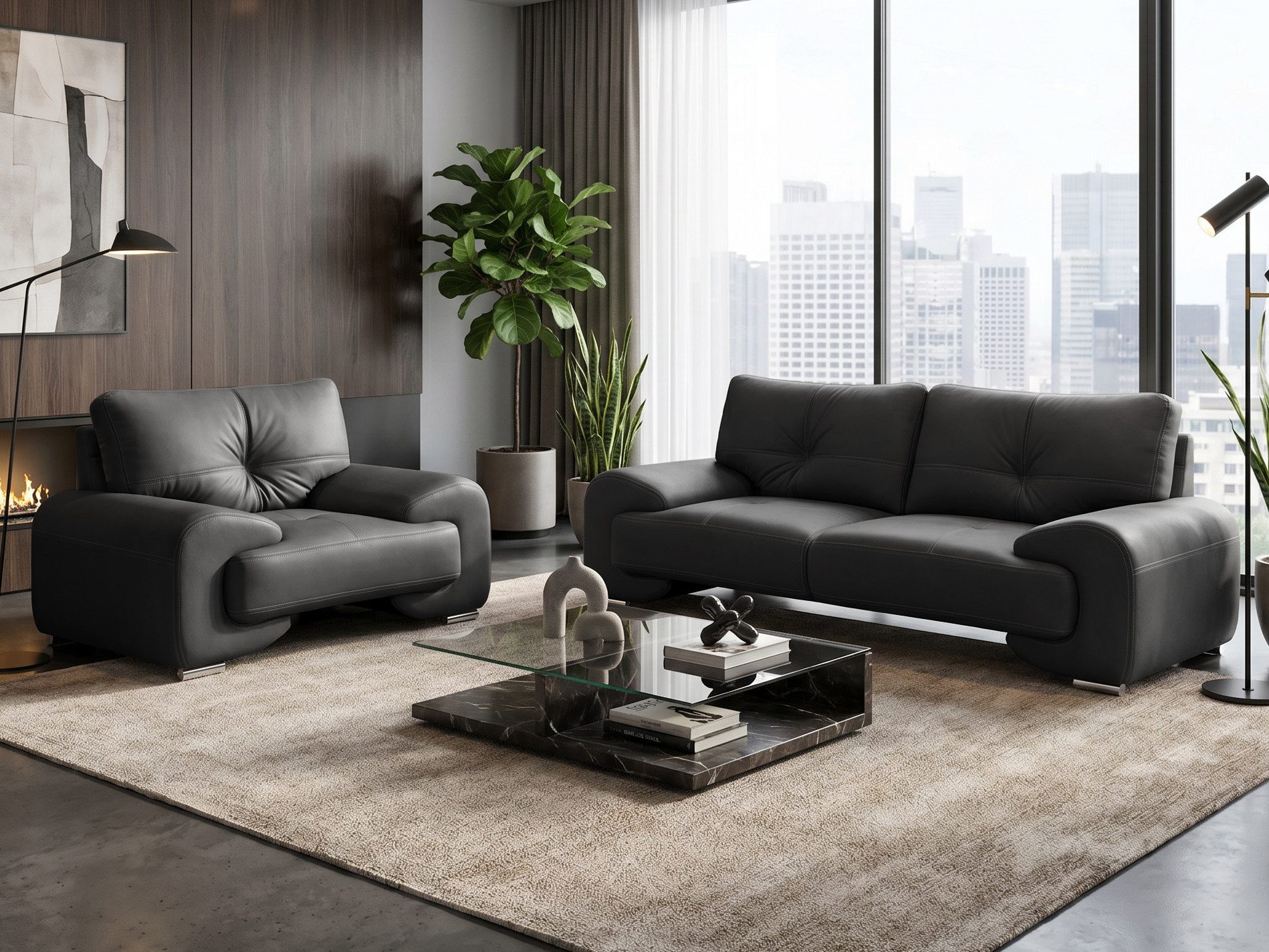 Beautysofa Polstergarnitur OMEGA 3+1 Sofa Set Wohnzimmer Garnitur Kunstleder Couchgarnitur, (modern klassisch bequem, 3-Sitzer Big-Sofa mit Sessel), verschiedene Farben