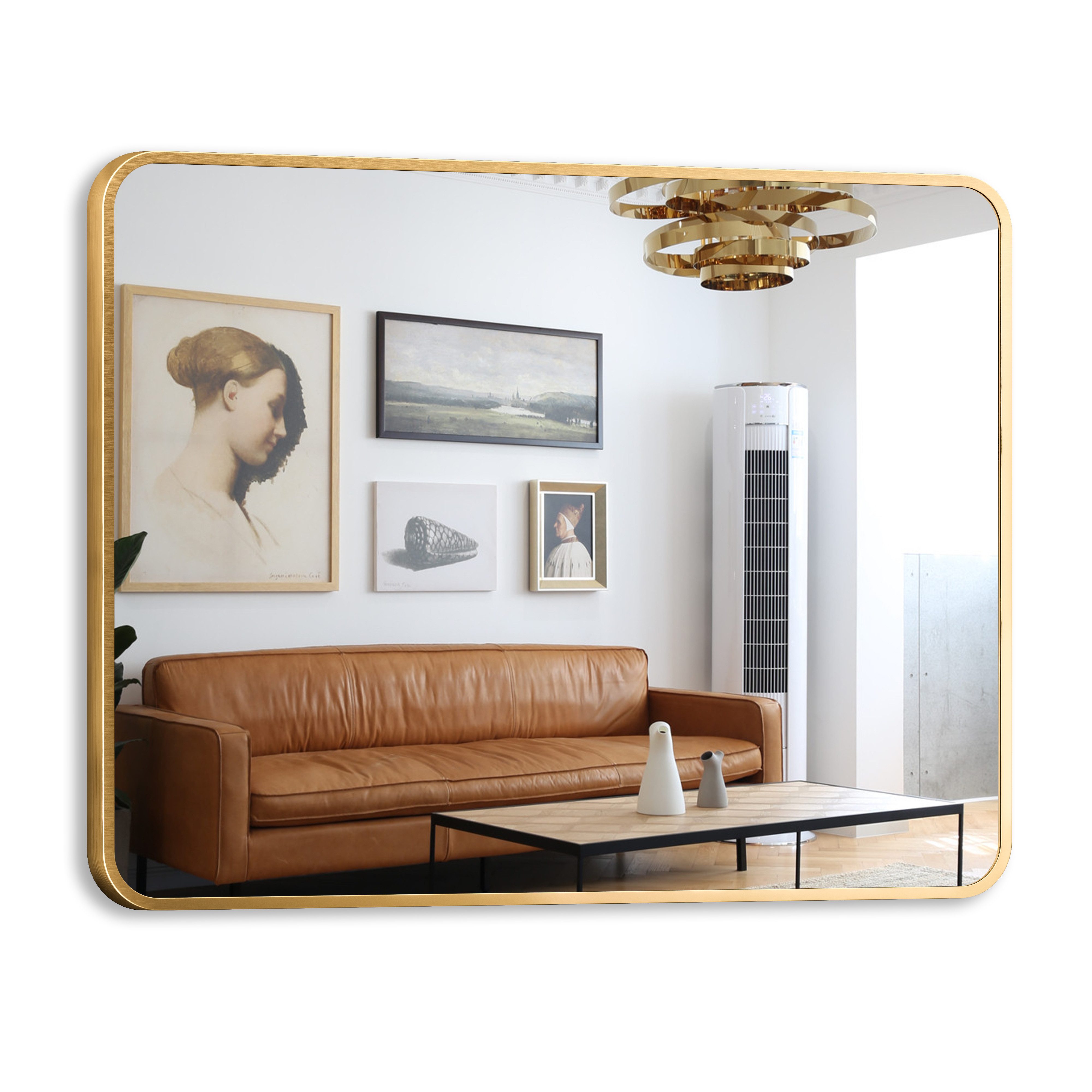 Wandspiegel Gold Rechteckig Spiegel Wohnzimmer modern mit Aluminiumrahmen