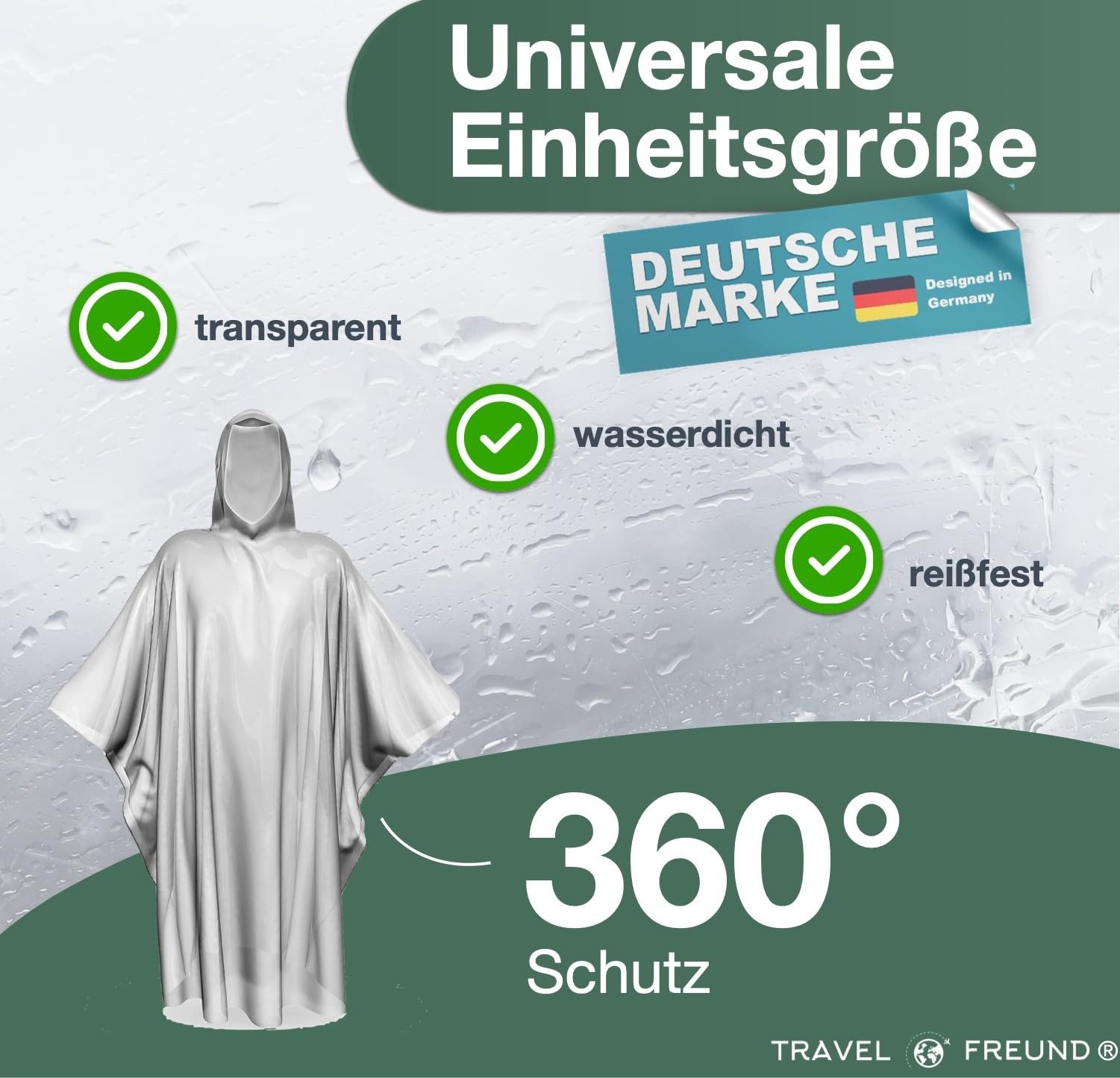 Travelfreund® Regenponcho 6x Einweg Regenjacke mit Kaputze transparent Einheitsgröße Regenschirm (6-St)