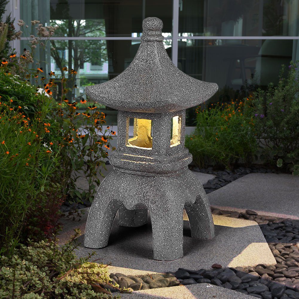 etc-shop Gartenleuchte, LED-Leuchtmittel fest verbaut, Warmweiß, LED Solar Außen Steh Lampe Garten Asia Leuchte Pagode Statue Terrassen