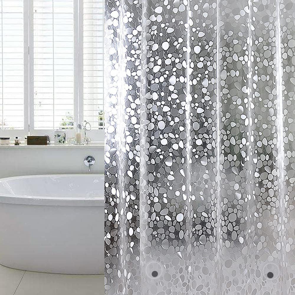 Fyrove Duschvorhang Duschvorhang Anti-Schimmel mit Gewicht Magnet unten, 3D Steinmuster Breite 180 cm, 0.2mm Wasserdicht Antibakteriell Eva Vorhang für Dusche und Badewanne