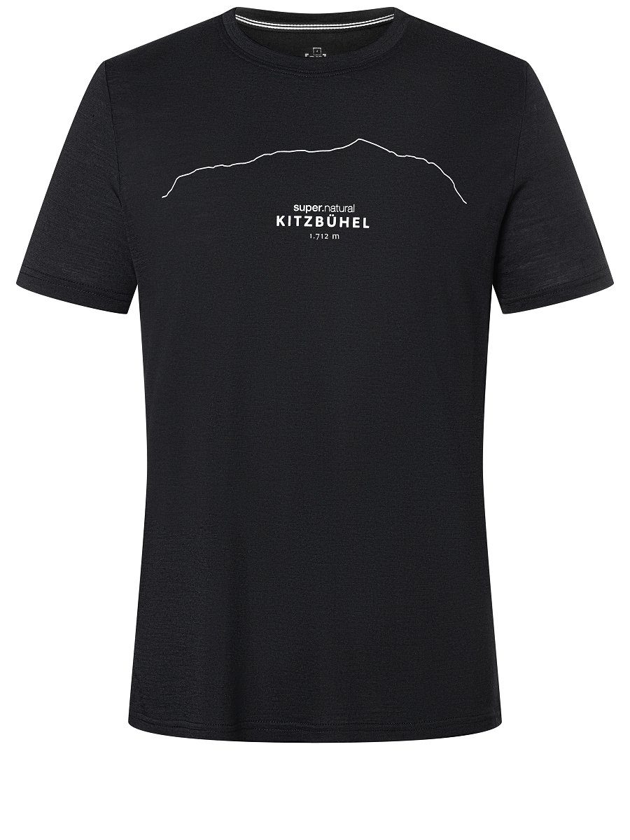 Print-Shirt SUPER.NATURAL KITZBÜHEL T-Shirt M Merion-Materialmix Black/Fresh Merino Jet TEE genialer White