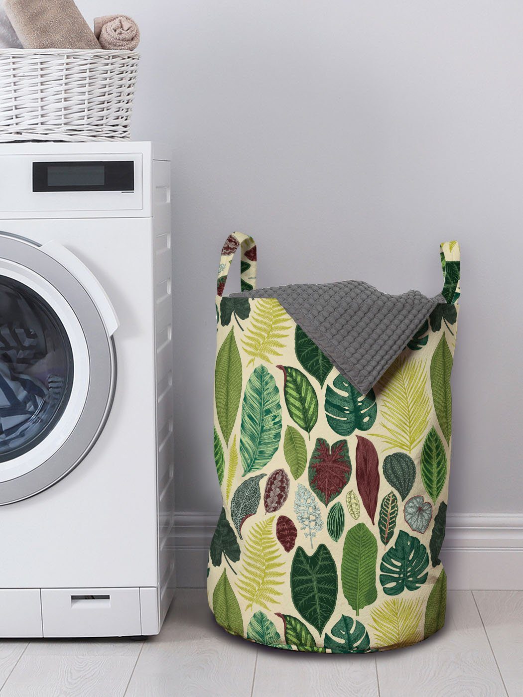 Abakuhaus Wäschesäckchen Wäschekorb mit Details Waschsalons, für Tropisch Griffen Verschiedene Blätter Kordelzugverschluss