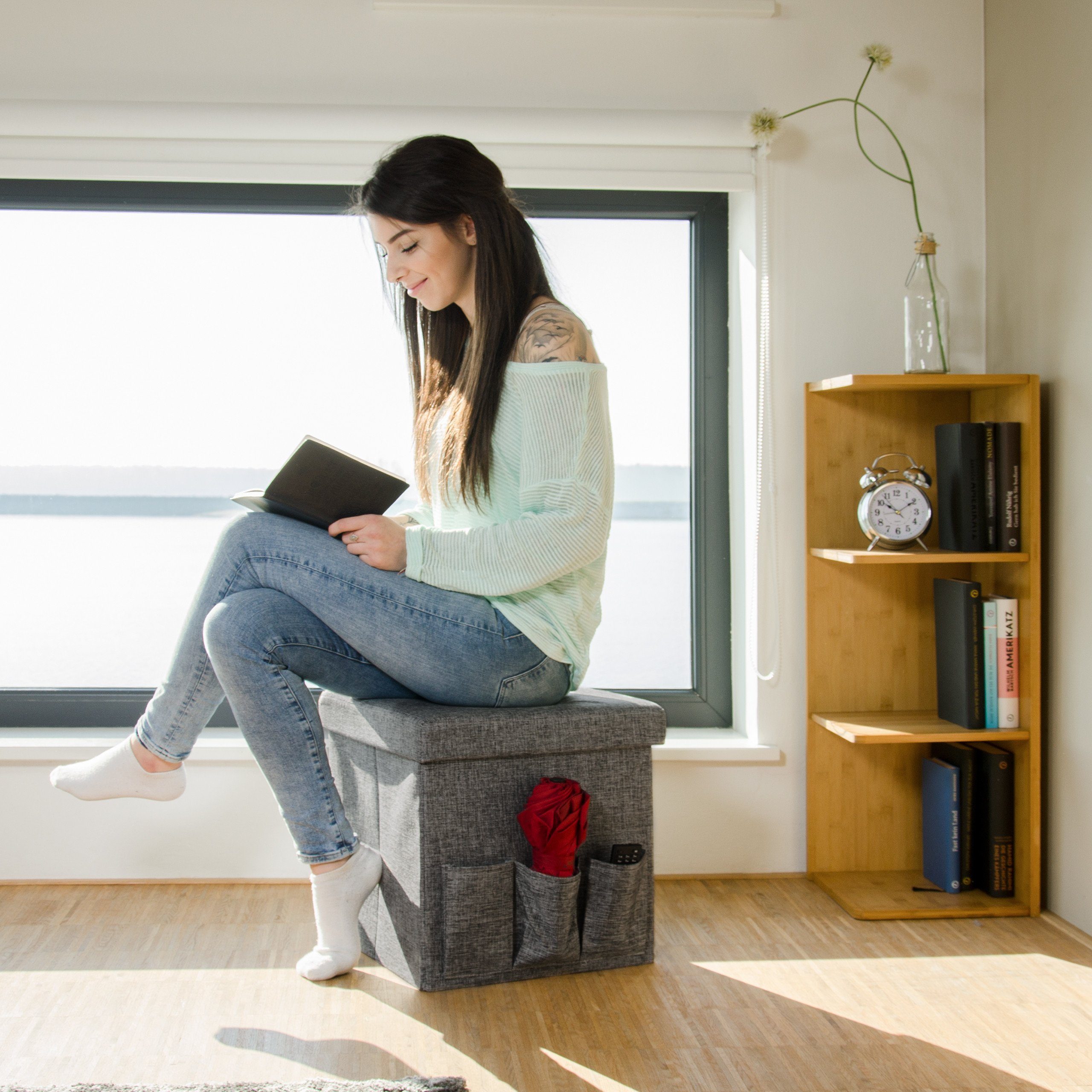 relaxdays Sitzhocker Faltbarer Sitzhocker mit Taschen günstig online kaufen