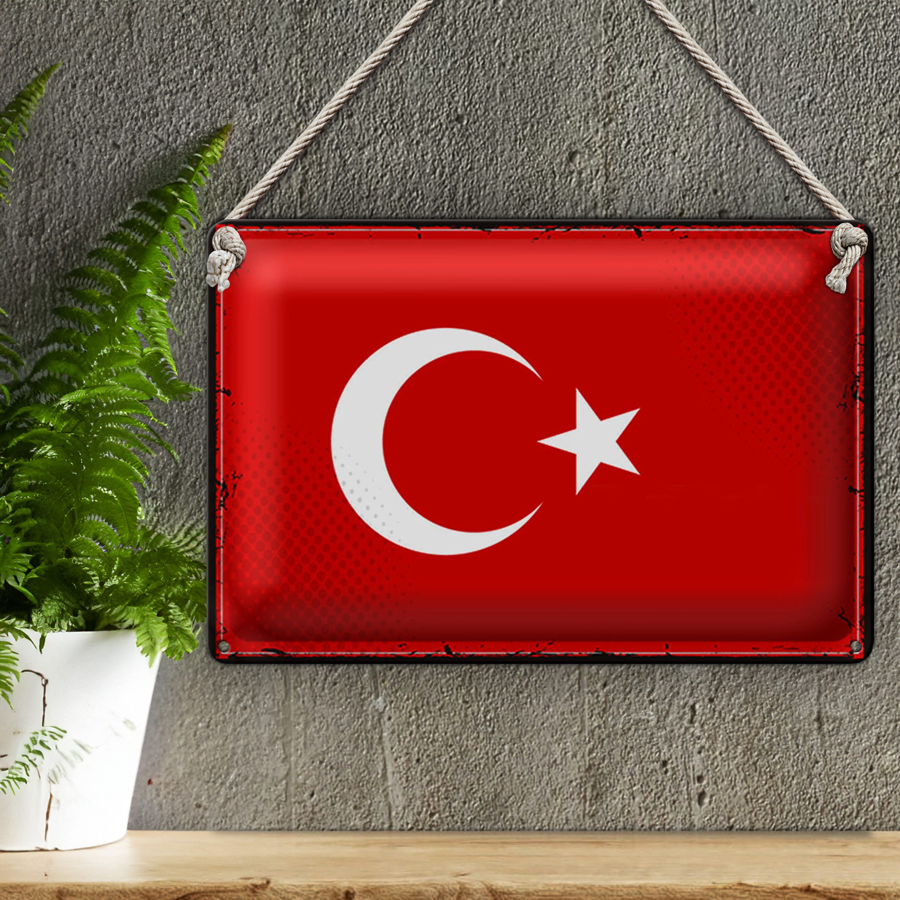 Roomando Metallschild Blechschild Flagge Türkei 30x20cm Retro Flag of Turkey