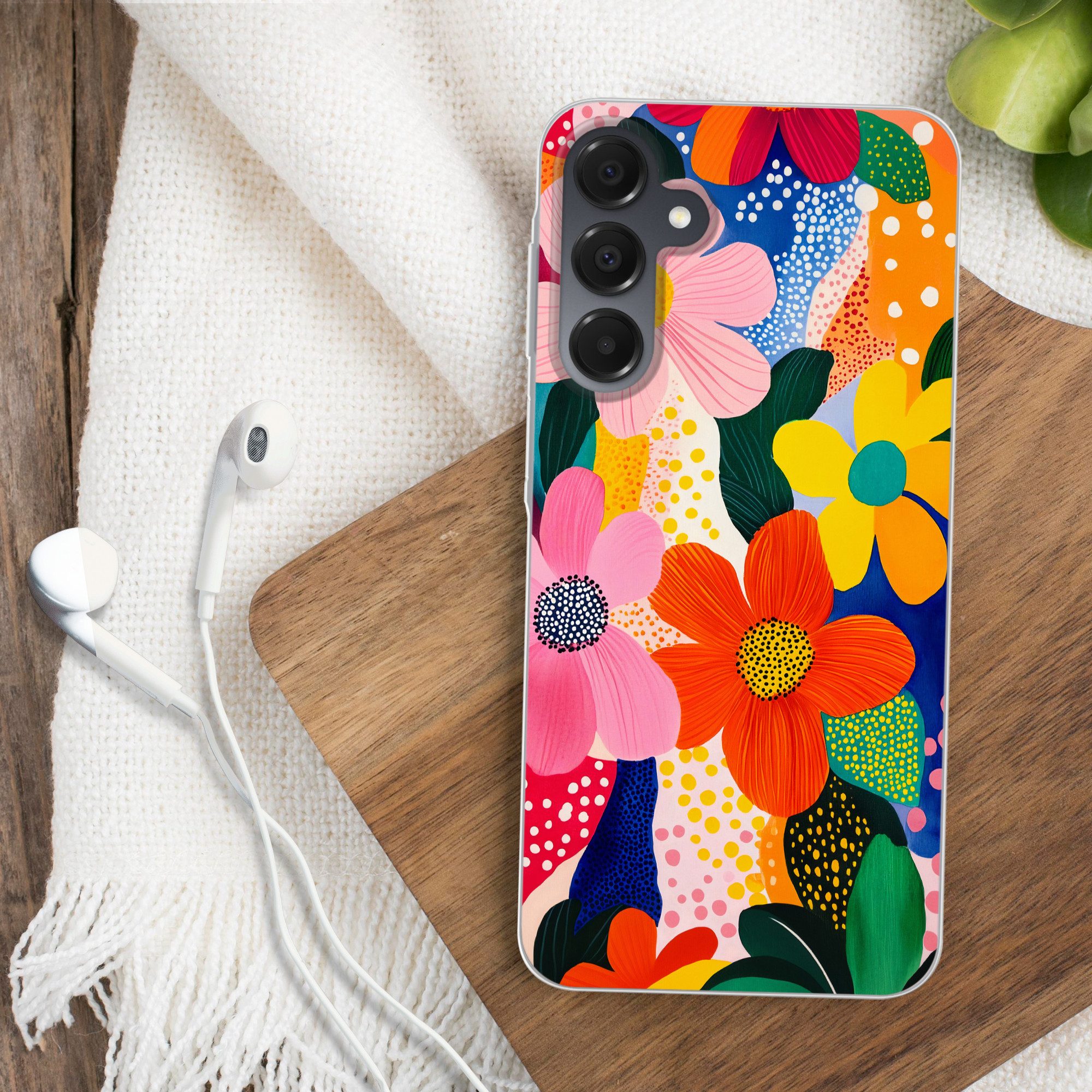 MuchoWow Handyhülle für Samsung Galaxy A16 5G Blumen - Bunt - Tupfen, Phone Case, Silikon, Schutzhülle Dünn