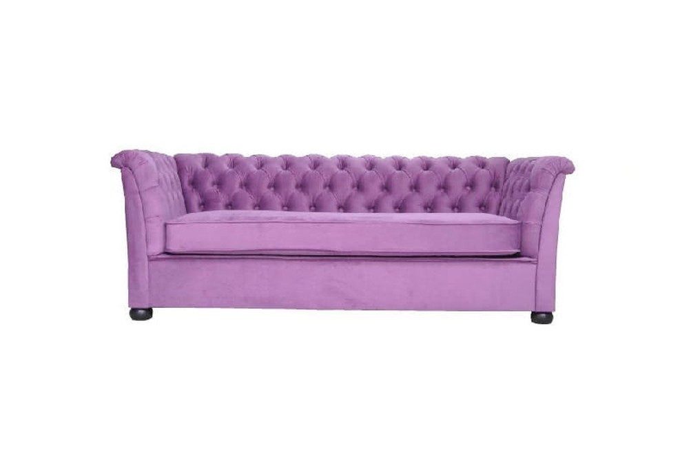 JVmoebel Chesterfield-Sofa Lila Chesterfield-Sofa aus Textil mit Holzfüßen, Packung, Made in Europa