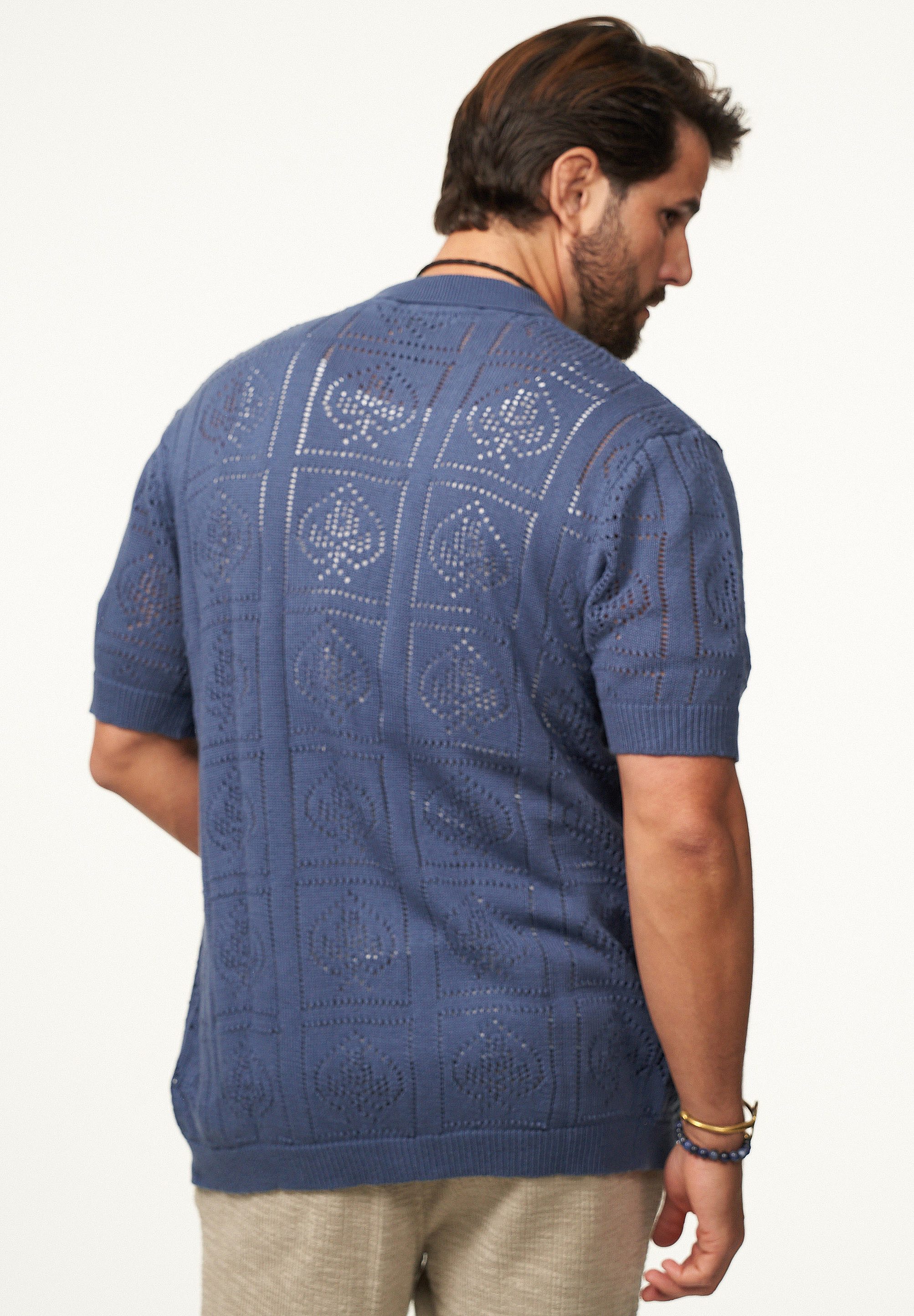 SOULSTAR Poloshirt im Crochet Vintage Summer-Look Herren Kurzarm Strick Polo-Hemd Cardigan T-Shirt