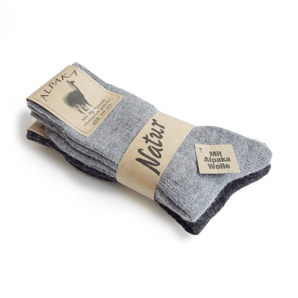 Sonia Originelli Norwegersocken 2 Paar Alpakasocke "Dünn" Winter Warm Schaf Wolle 2er-Set grau