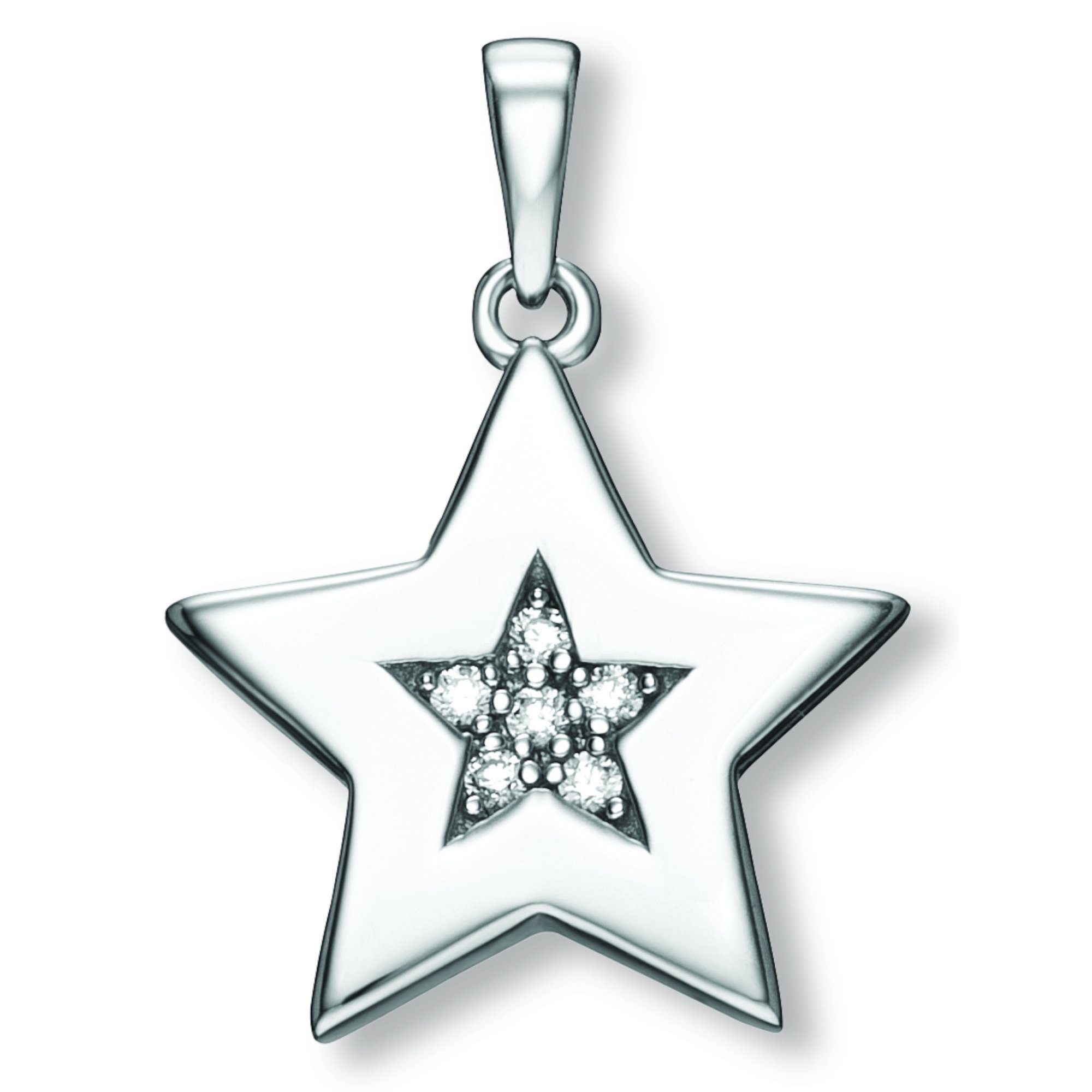 Silber ONE Stern aus Schmuck Stern Kettenanhänger 925 ELEMENT Silber, Zirkonia Damen Anhänger