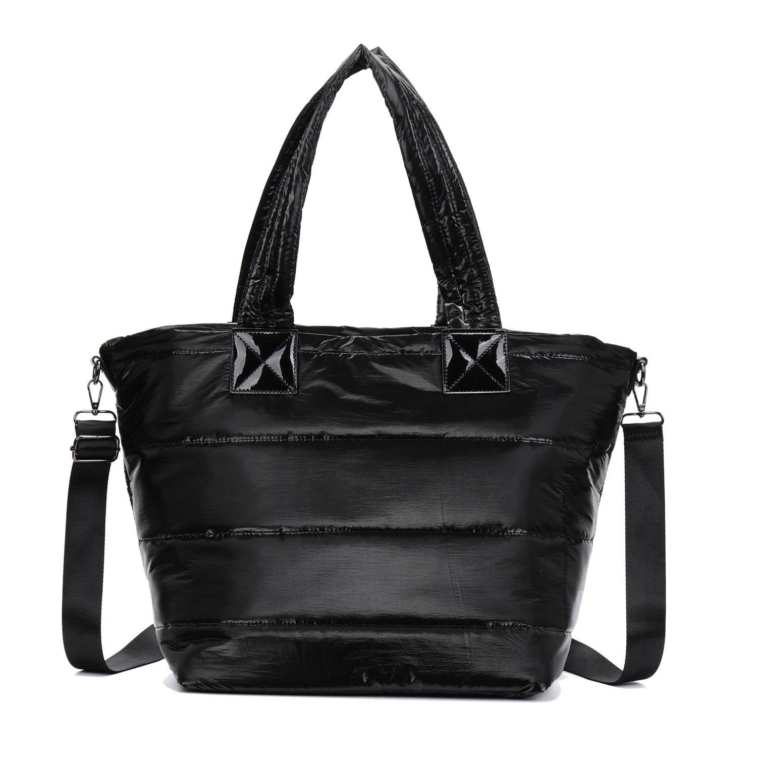 ITALYSHOP24 Schultertasche XL Damen Nylontasche Shopper Strandtasche glänzend, als Handtasche, Umhängetasche, Reisetasche, Weekender