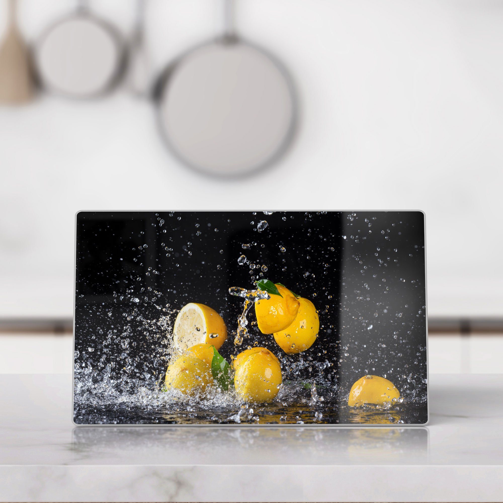 DEQORI Schneidebrett 'Zitronen Schneideplatte Platte Glas, und Wasserperlen', Frühstücksbrett