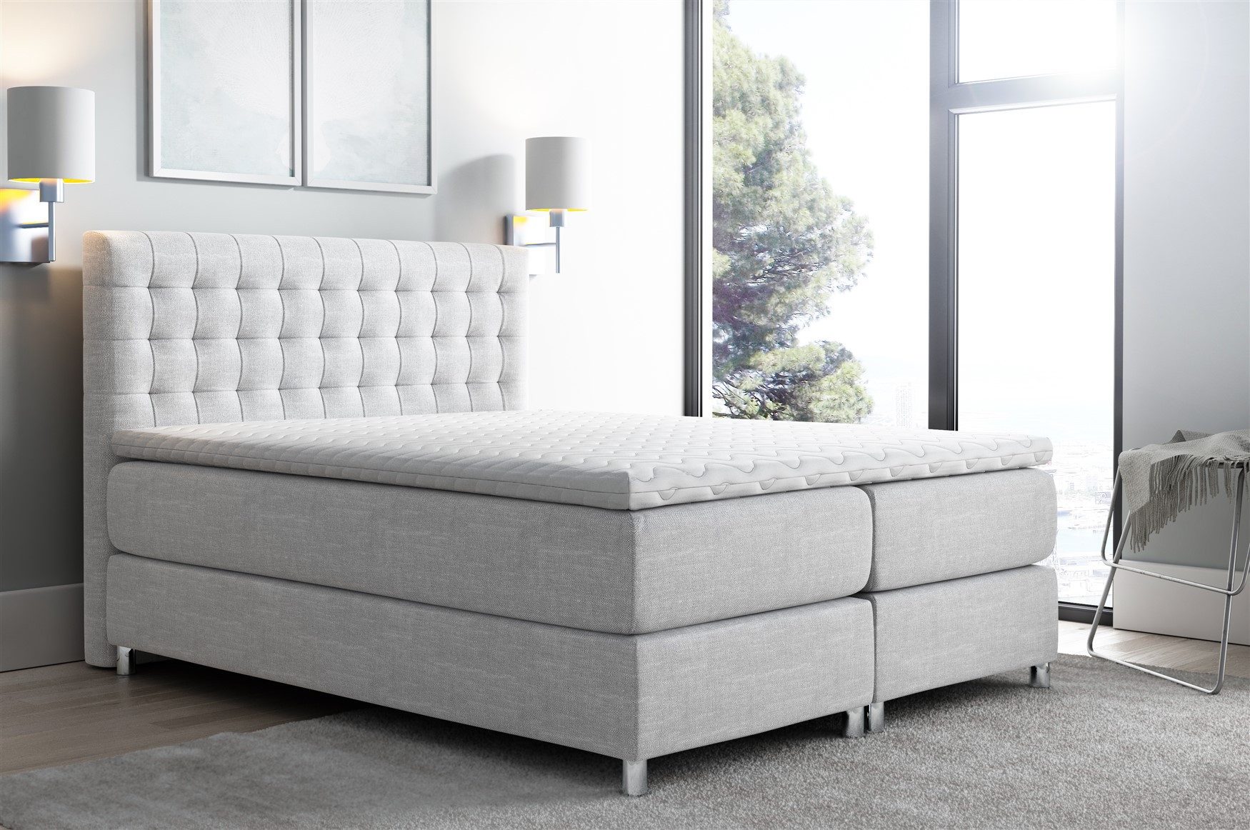 Fun Möbel Boxspringbett Schlafzimmerbett BAROS in Stoff inari (Gepolstertes Kopfteil, Taschenfederkernmatratze), inkl. Kaltschaumtopper