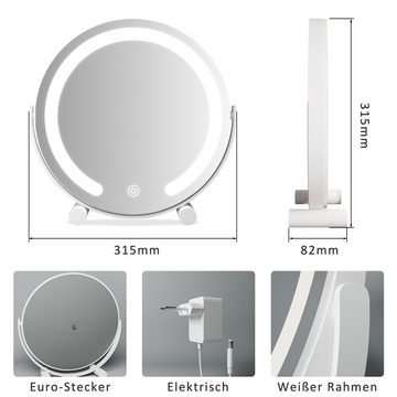 WDWRITTI Schminkspiegel LED Kosmetikspiegel Tischspiegel (Make Up Spiegel Rund, 3Lichtfarben, Helligkeit dimmbar), Touch, 360° Drehbar