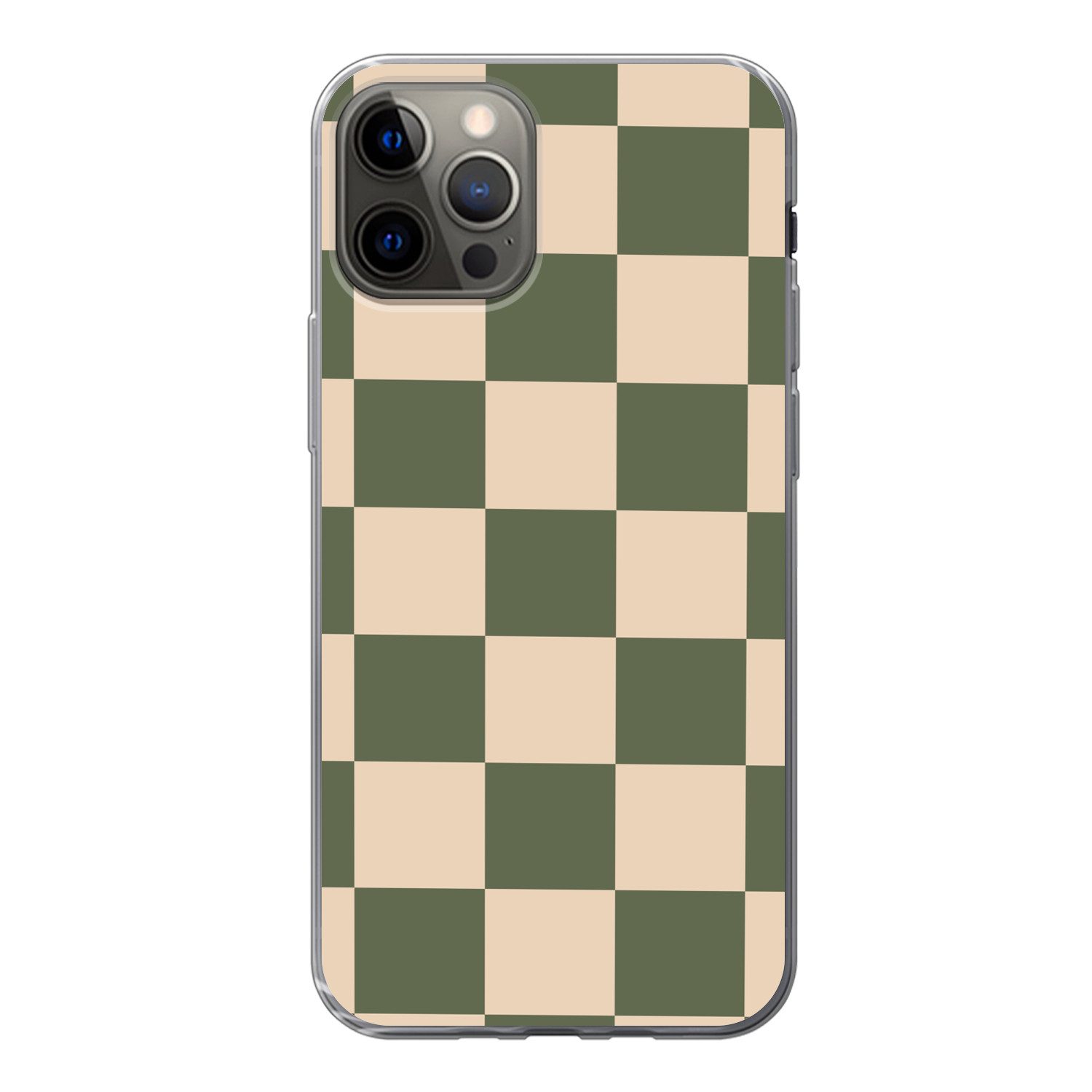 MuchoWow Handyhülle für Apple iPhone 12 Pro Schachbrettmuster - Grün - Beige - Blöcke, Smartphone-Bumper, Print, Handy Schutzhülle Dünn