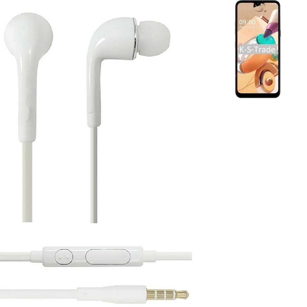 K-S-Trade für LG Electronics K41S In-Ear-Kopfhörer (Kopfhörer Headset mit Mikrofon u Lautstärkeregler weiß 3,5mm)