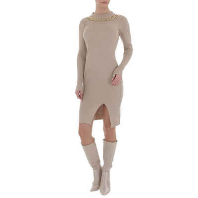 Ital-Design Strickkleid Damen Party & Clubwear Asymmetrisch Kette Stretch Strickoptik Cocktail- & Partykleid in Beige