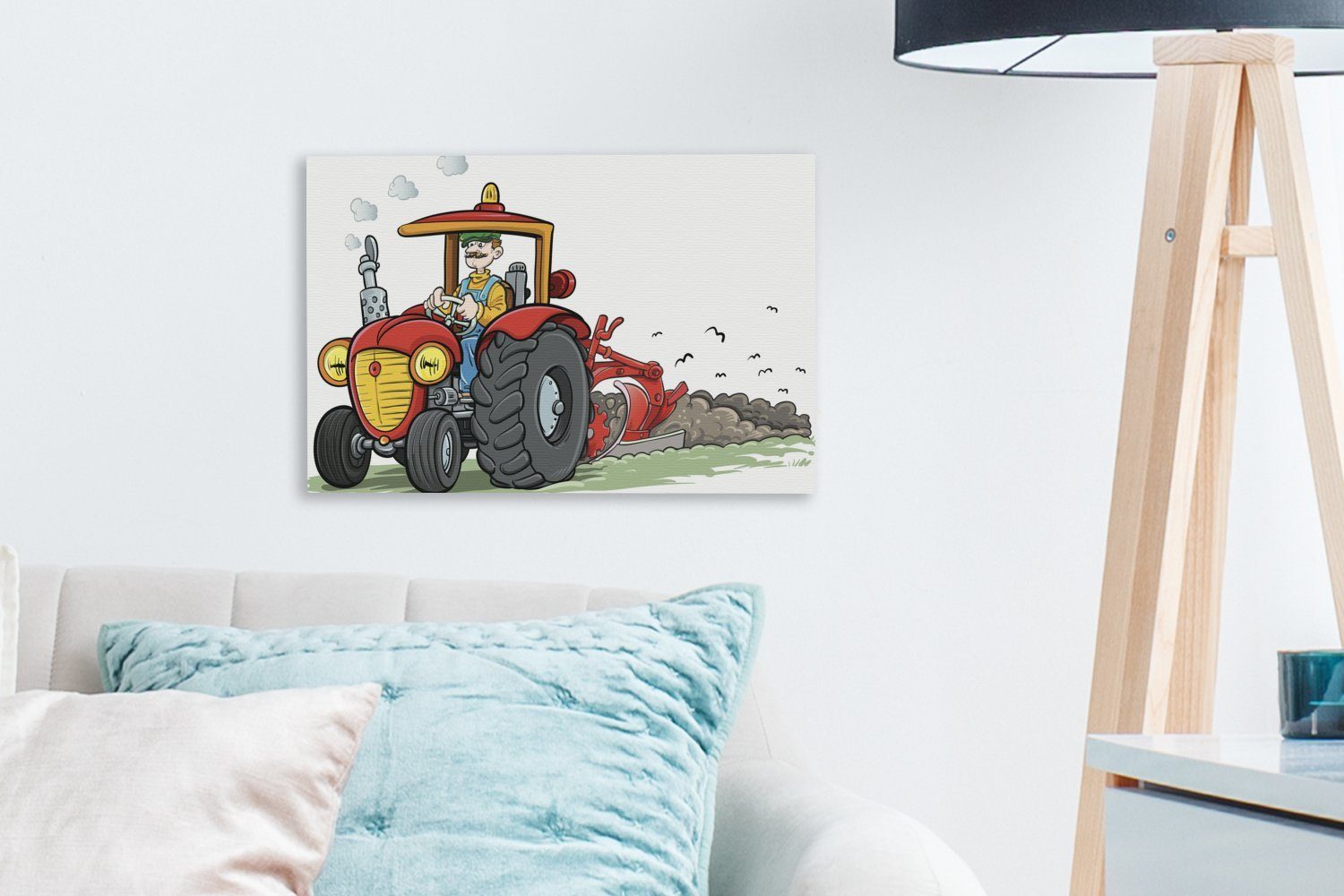 Leinwandbild (1 Wandbild 30x20 Aufhängefertig, Leinwandbilder, OneMillionCanvasses® Wanddeko, cm - Traktor - Rot, Landwirt St),