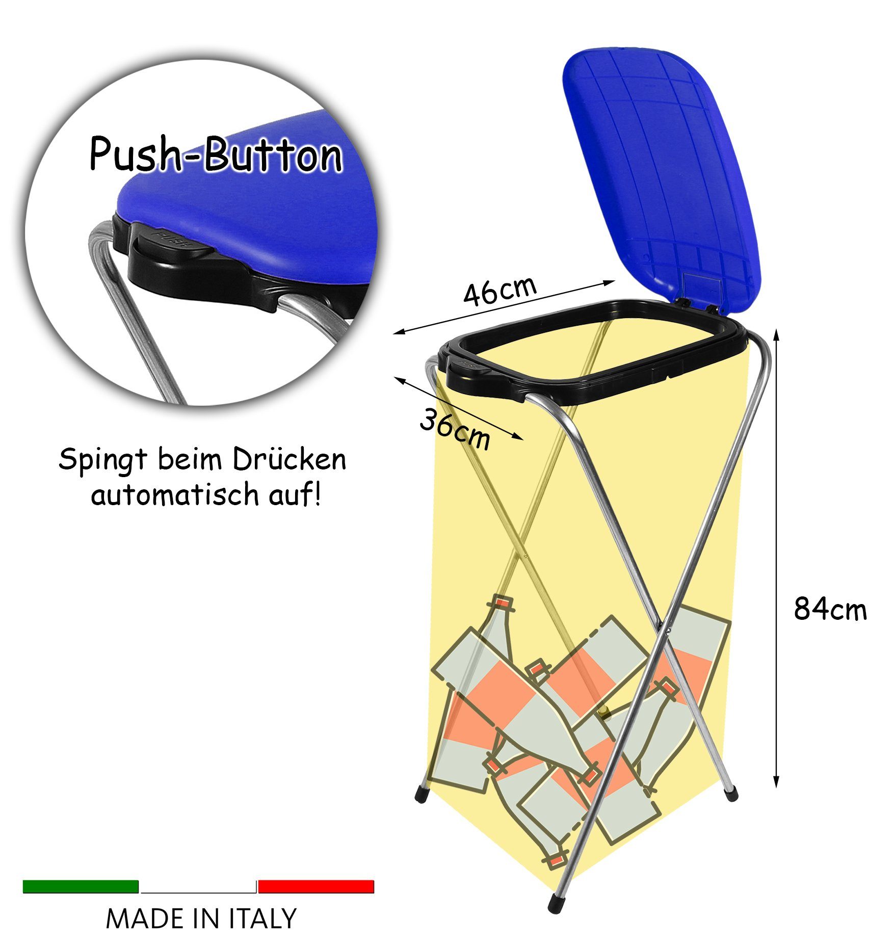 Müllsackhal Müllsackständer Automatik Mülleimer 2x Müllbeutelständer öffnung BigDean BLAU