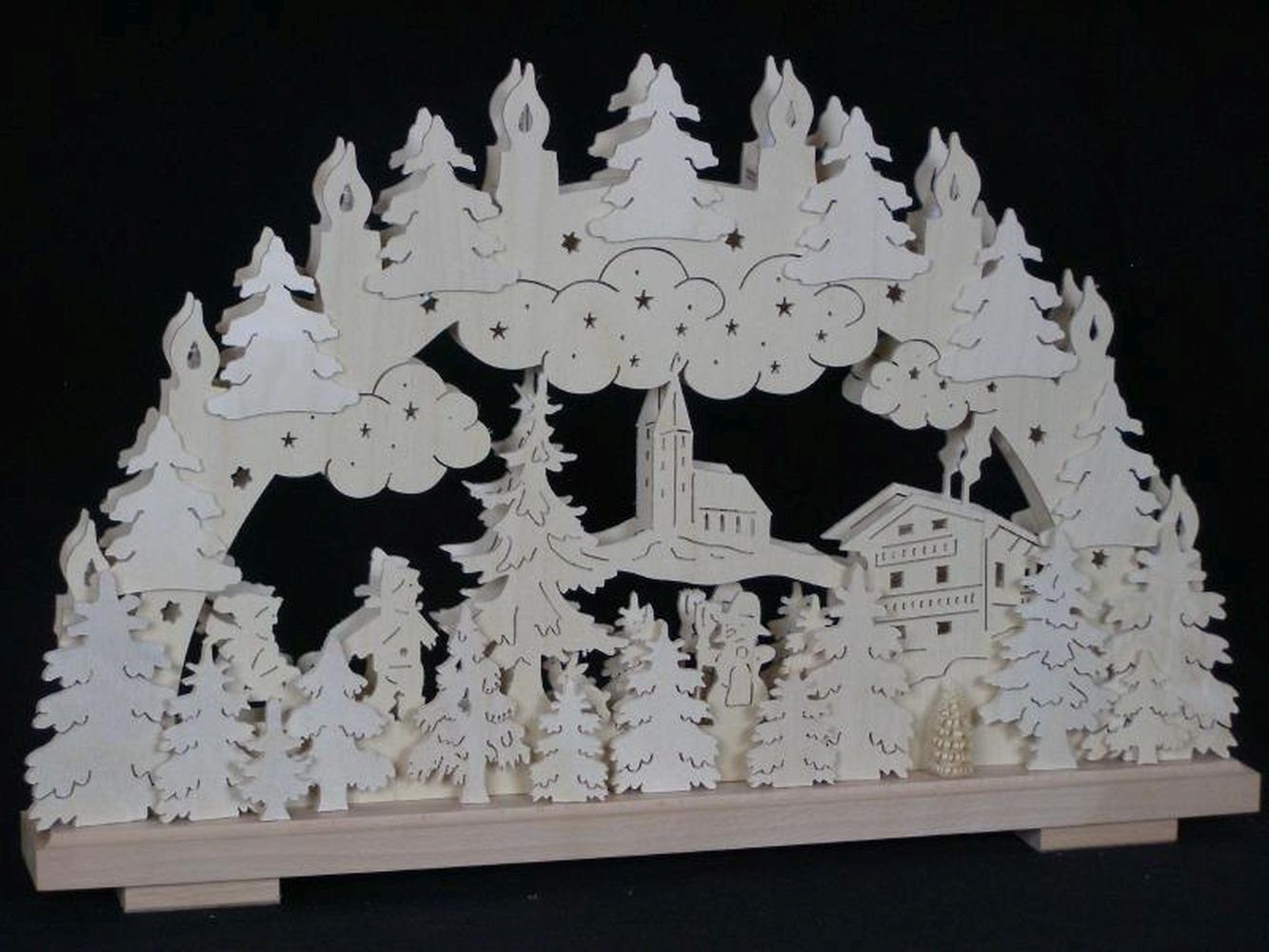 Lichterbogen Schwibbogen mit Schneemann Kirche und Beleuchtung BxHxT 50x32x7cm NEU