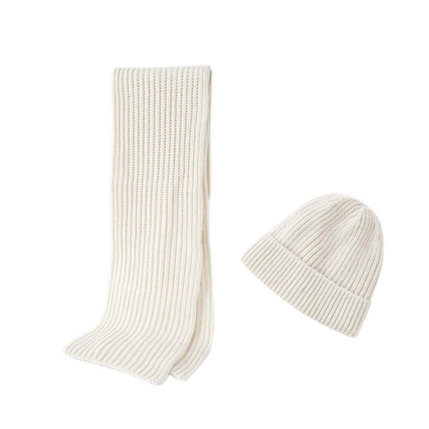LuxusKollektion Strickschal Beanie und Schal Merinowolle Herren Damen Beige, (1-St)
