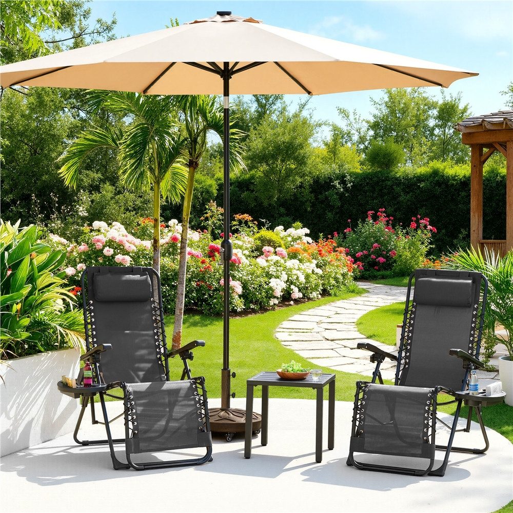 Yaheetech Gartenliege Zero-Gravity-Klappstuhl Klappbar & Tragbar, 1 St., Gartenstuhl mit Kopfkissen & Becherhalter