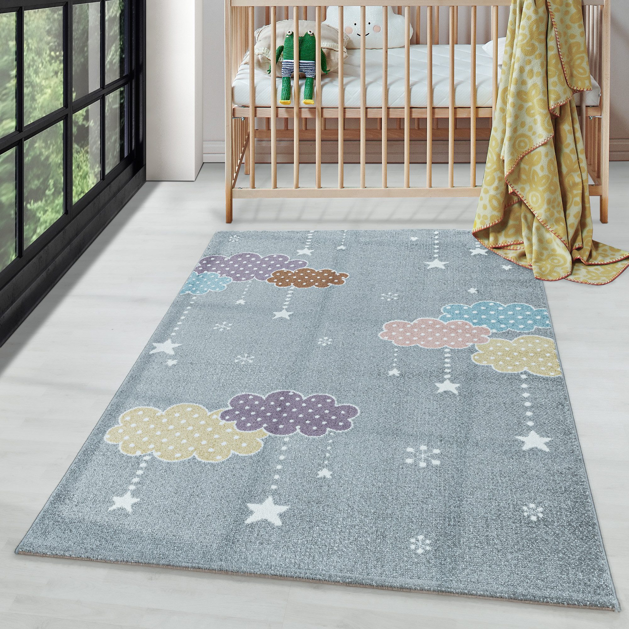 Carpettex Kinderteppich Mond- und Sterne Design, Läufer, Höhe: 9 mm, Kinderteppich Mond- und Stern Design Pflegeleicht Teppich Kinderzimmer