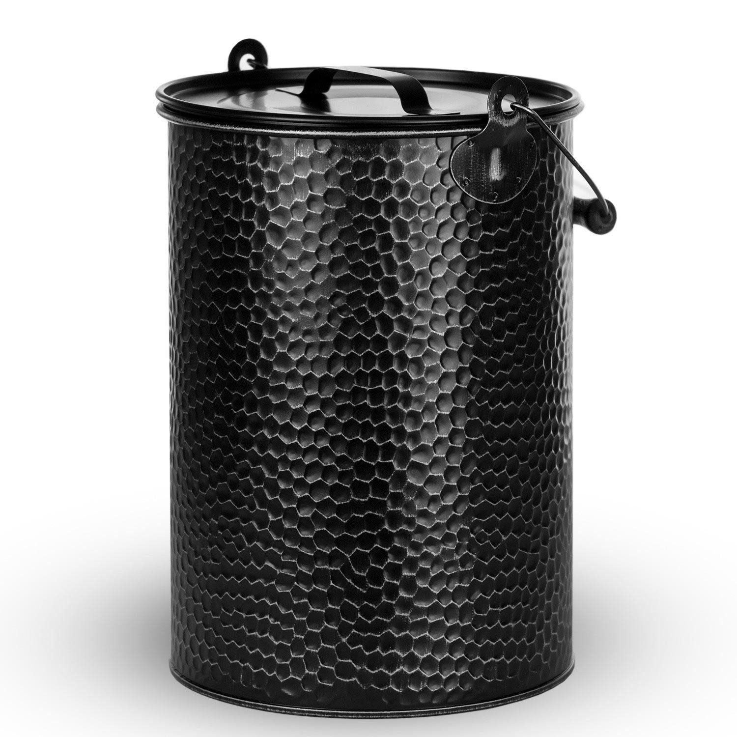 Landshop24 Mülleimer Eimer Metall Ascheeimer verzinkt gehämmert alteisen 13 Liter (Größe 1), Stahlblech gehämmert Eimer mit Deckel