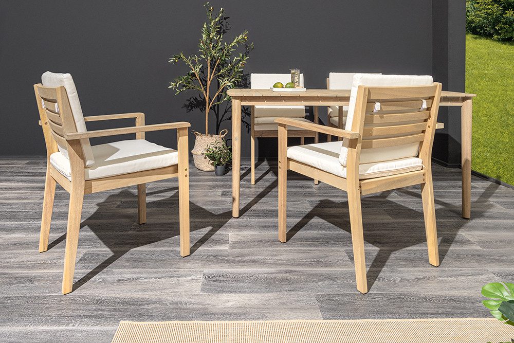 riess-ambiente Gartenstuhl KOPENHAGEN natur beige – Akazie, Niedriglehner, m. Kissen, wetterfest (Einzelartikel, 1 St), massiver Outdoor-Stuhl aus Massivholz – ideal für Terrasse & Garten