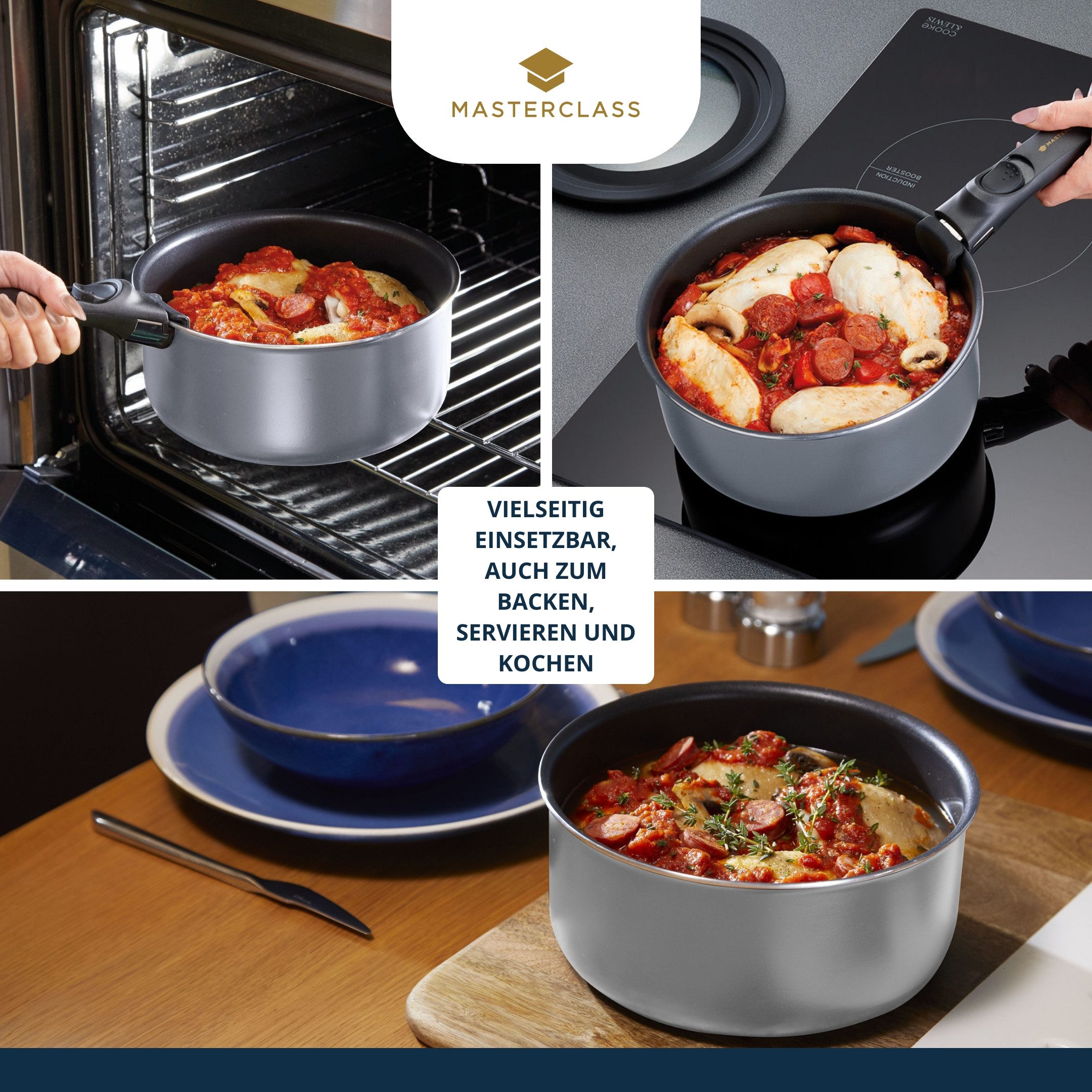 MasterClass Pfannen-Set MasterClass, Aluminium (Set, 3-tlg., je 1 Pfanne Ø 17 cm, H. 8 cm, Ø 19,5 cm, H. 9 cm, Ø 21 cm, H. 10 cm), Induktion