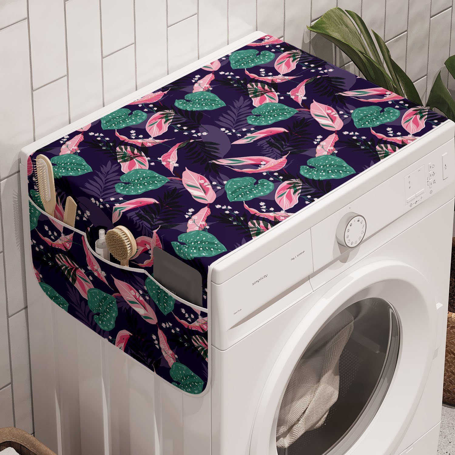 Abakuhaus Badorganizer Anti-Rutsch-Stoffabdeckung für Waschmaschine und Sommer Trockner, Kunst Abstrakt Farbige Blätter