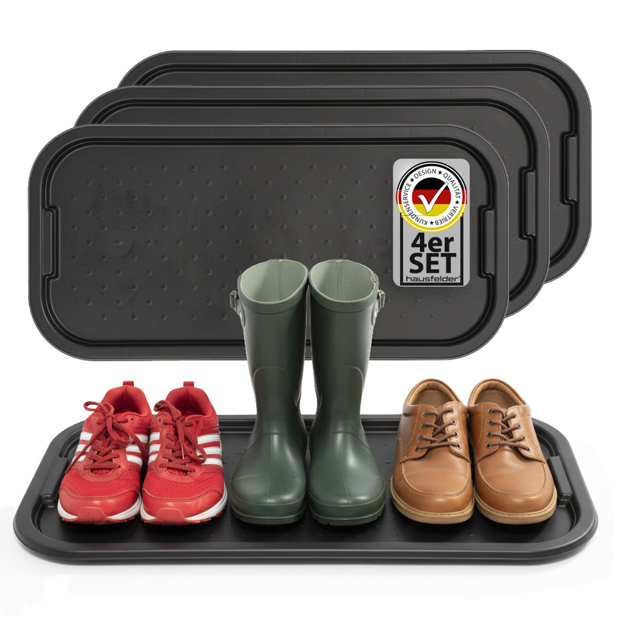Hausfelder Schuhabtropfschale Schuhablage, Abtropfwanne Schuhe, 4 Stück, 39x79x2 cm (Set, 4-tlg), für bis zu 3 Paar Schuhe, strukturierte Oberfläche