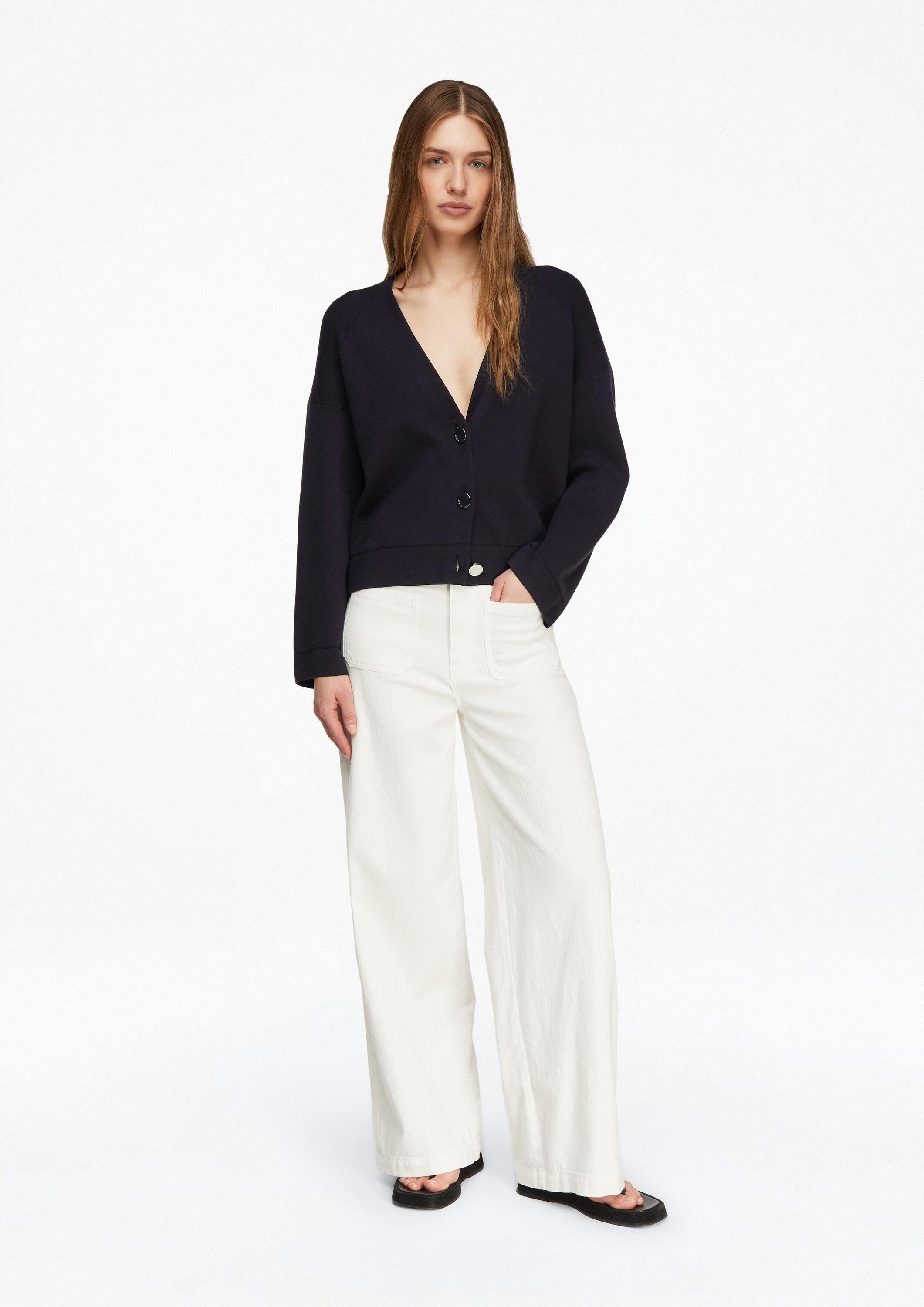 comma Weite Jeans Jeans-Hose Weiße Denim mit Wide-Leg und aufgesetzten Taschen