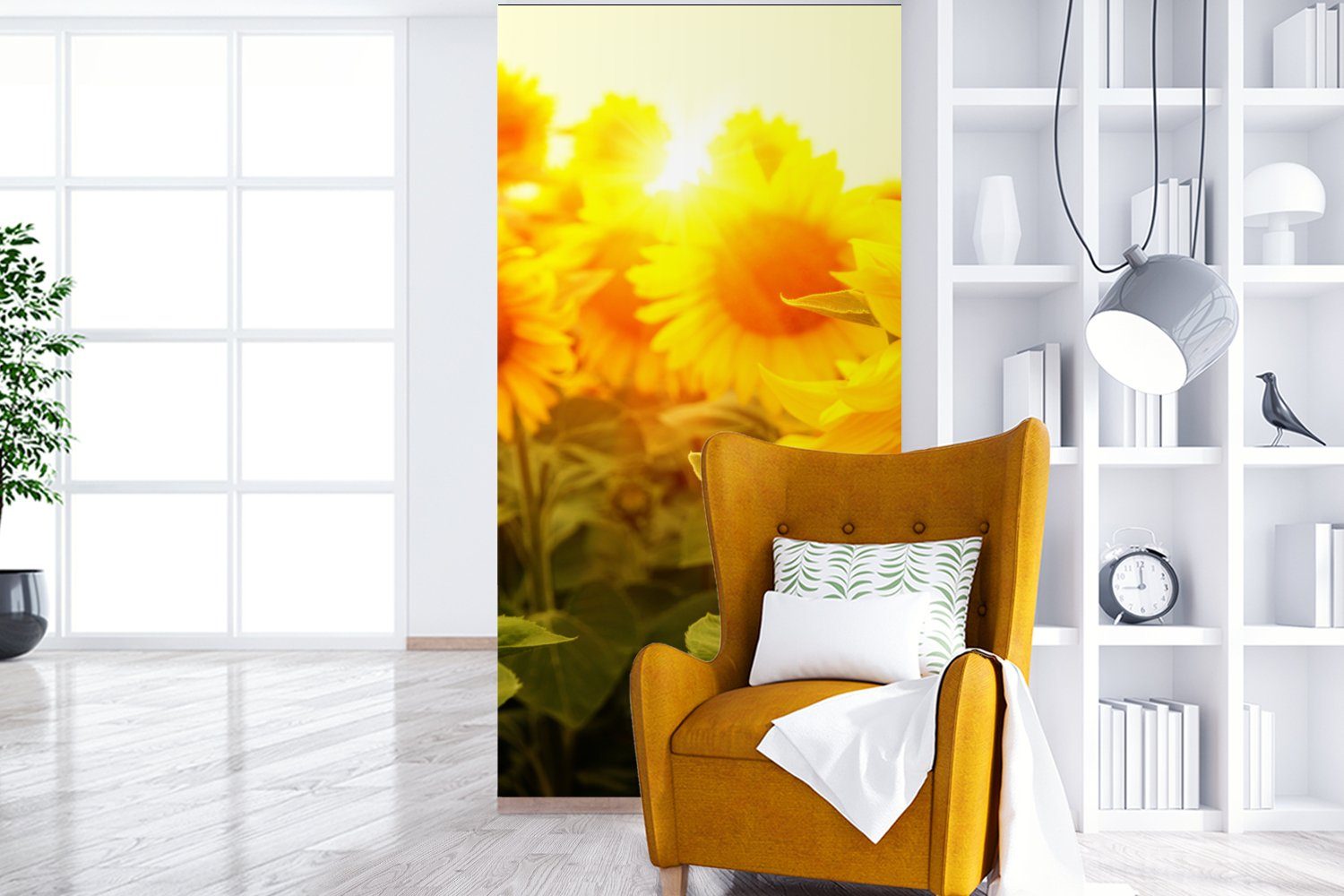 - Sonnenblume Schlafzimmer (2 MuchoWow Wohnzimmer Fototapete Vliestapete Küche, St), - Matt, - Blumen Fototapete bedruckt, für Sonne, Gelb