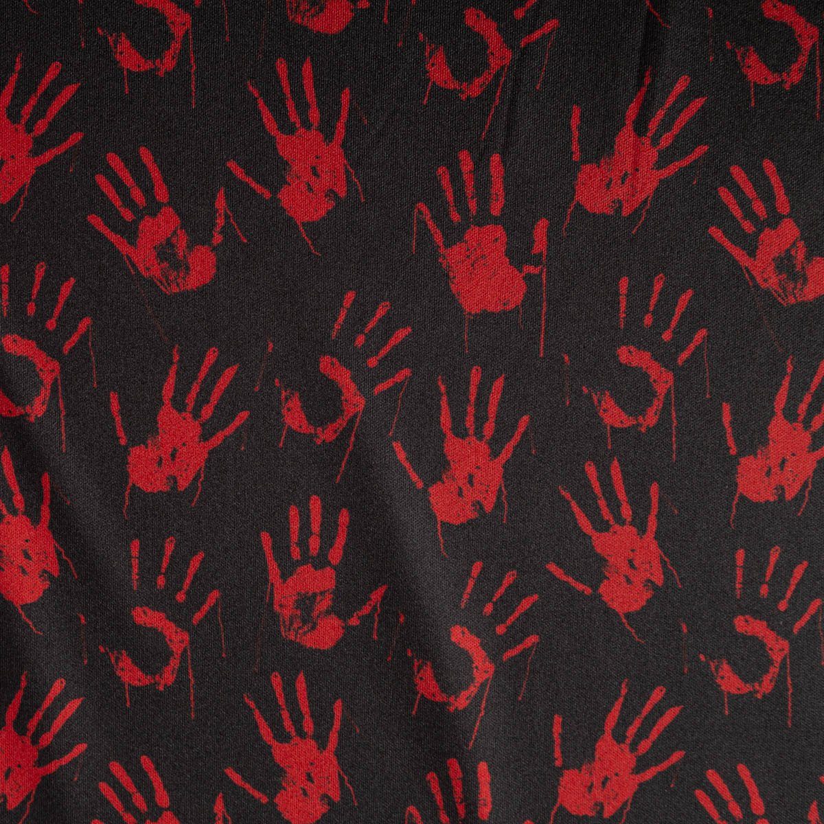 SCHÖNER LEBEN. Stoff Jersey Foliendruck Halloween blutige Hände glänzend schwarz 1,45m B., beschichtet