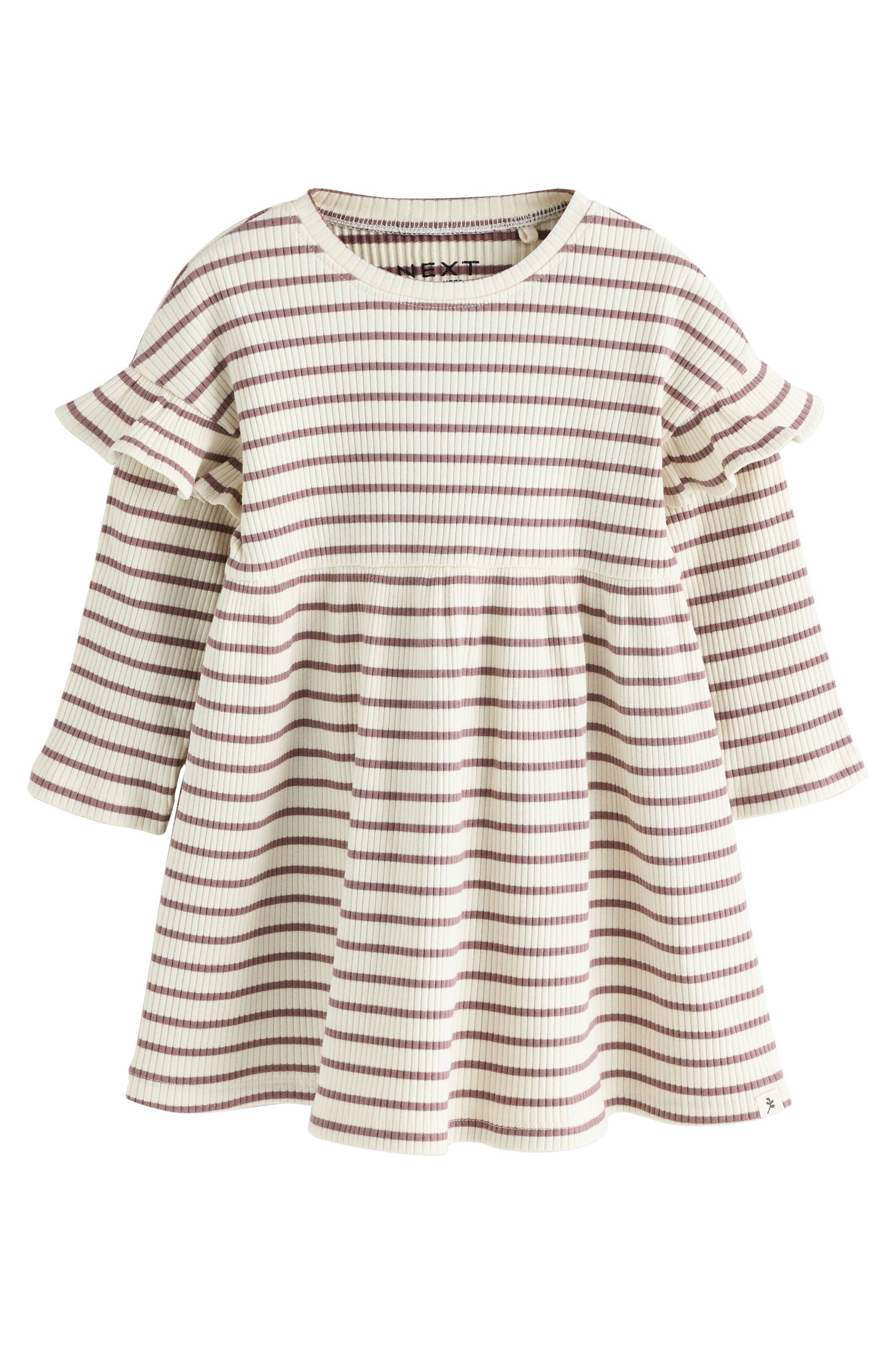 Next Shirtkleid 2 x Gerippte Kleider mit langen Rüschenärmeln (2-tlg)