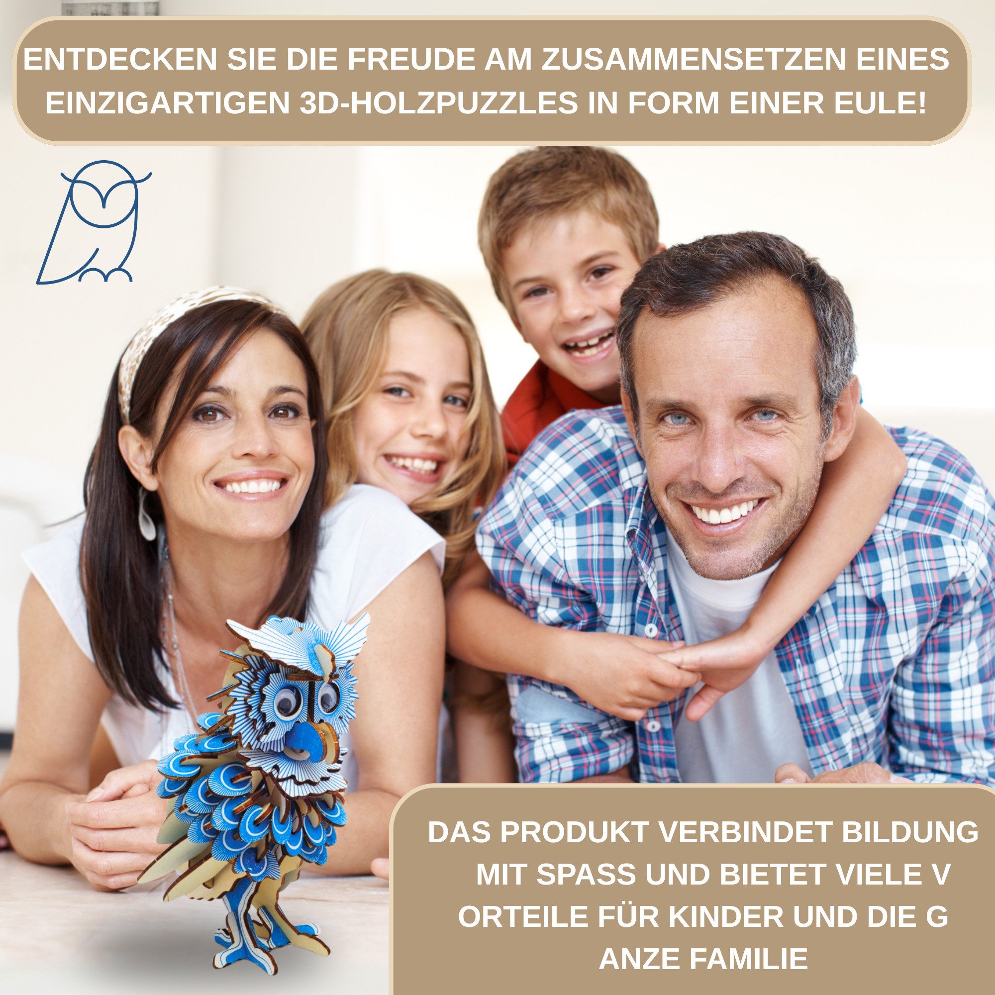 BetterStyle 3D-Puzzle 3D Holz Puzzle Eule Spielzeug für Kinder ab 8 Jahre, Puzzleteile, 142 Teile Holzpuzzle Eule 34x21cm Geschenk für Kinder