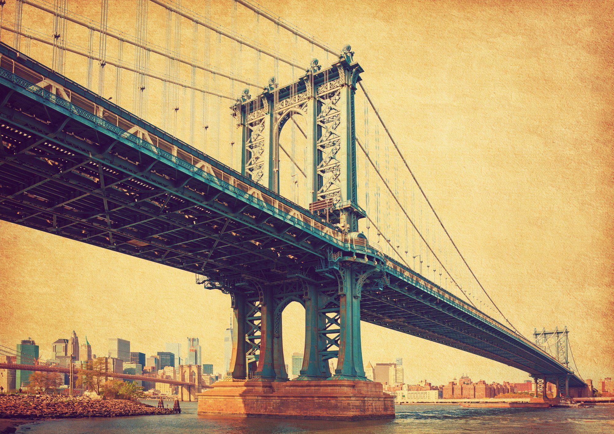 Papermoon Fototapete BROOKLYN BRIDGE-RETRO NEW YORK MANHATTAN BRÜCKE VINTAGE