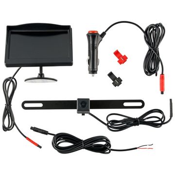CARMATRIX BDW-500 Rückfahrkamera (HD Funk-Rückfahrsystem mit 5" Monitor und Auto Rückfahrkamera, 170°, HD Auflösung, IPS Monitor, für Nummernschild, Kennzeichenhalter)