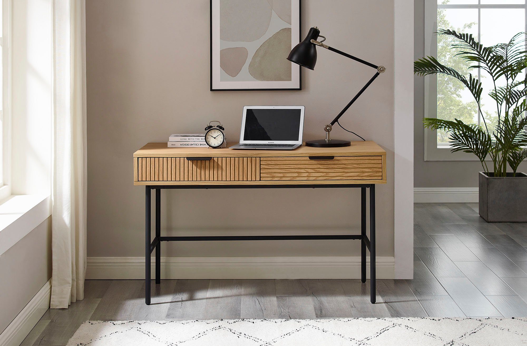 SalesFever Schreibtisch Visby Design-Schreibtisch für effizientes Arbeiten, Eiche Echtholzfurnier