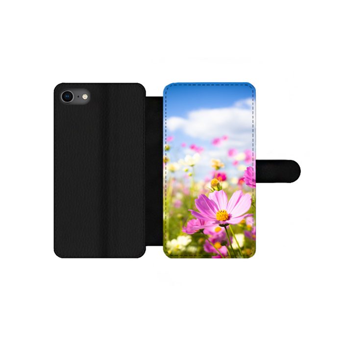 MuchoWow Handyhülle Blumen - Wiese - Lila - Gras - Weiß - Wolken - Blau Handyhülle Telefonhülle Apple iPhone 8
