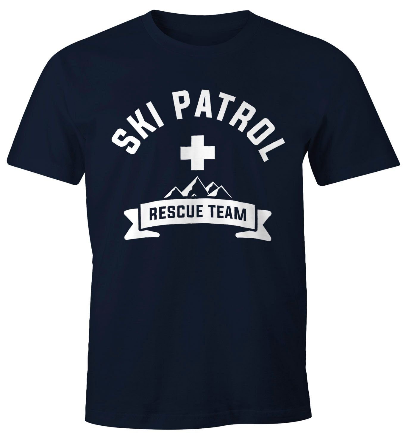 Rescue Patrol mit MoonWorks Apres-Ski Moonworks® T-Shirt Print Herren Fun-Shirt Print-Shirt Team navy