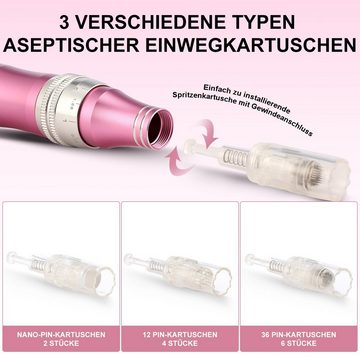 LETGOSPT Mikrodermabrasionsgerät Profi Dermapen, Elektrische Microneedling Pen 0mm-2.5mm, Mit 7 Stufen, für Gesicht Hautverjüngung(Inkl.12 köpfe Patronen)
