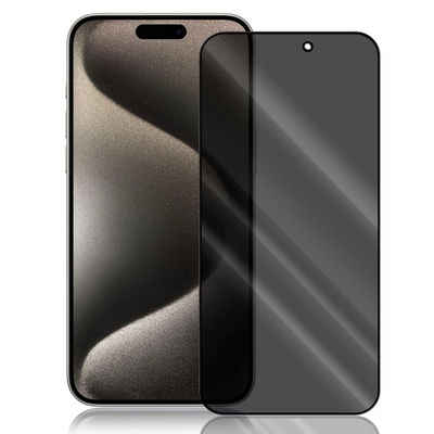 Numerva Schutzfolie Panzer Folie Echt Glas Folie für Apple iPhone 15 Pro Max, (1x Schutzfolie 2x Reinigungstücher), Anti Spy Schutzfolie Blickschutz Glasfolie Sichtschutzfolie