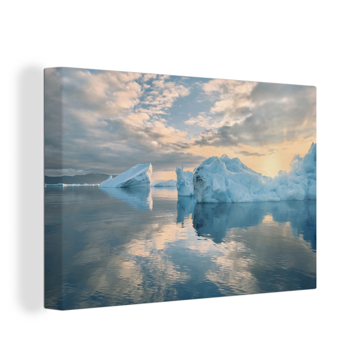 Aufhängefertig, St), 30x20 in OneMillionCanvasses® Leinwandbild cm Eisberge Grönland, (1 Wandbild Wanddeko, Leinwandbilder,