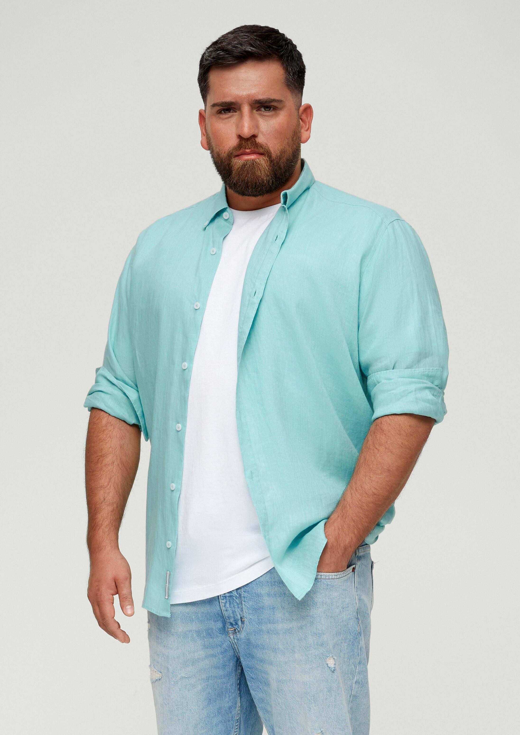 s.Oliver Langarmhemd Hemd Leinenhemd mit Button-Down-Kragen