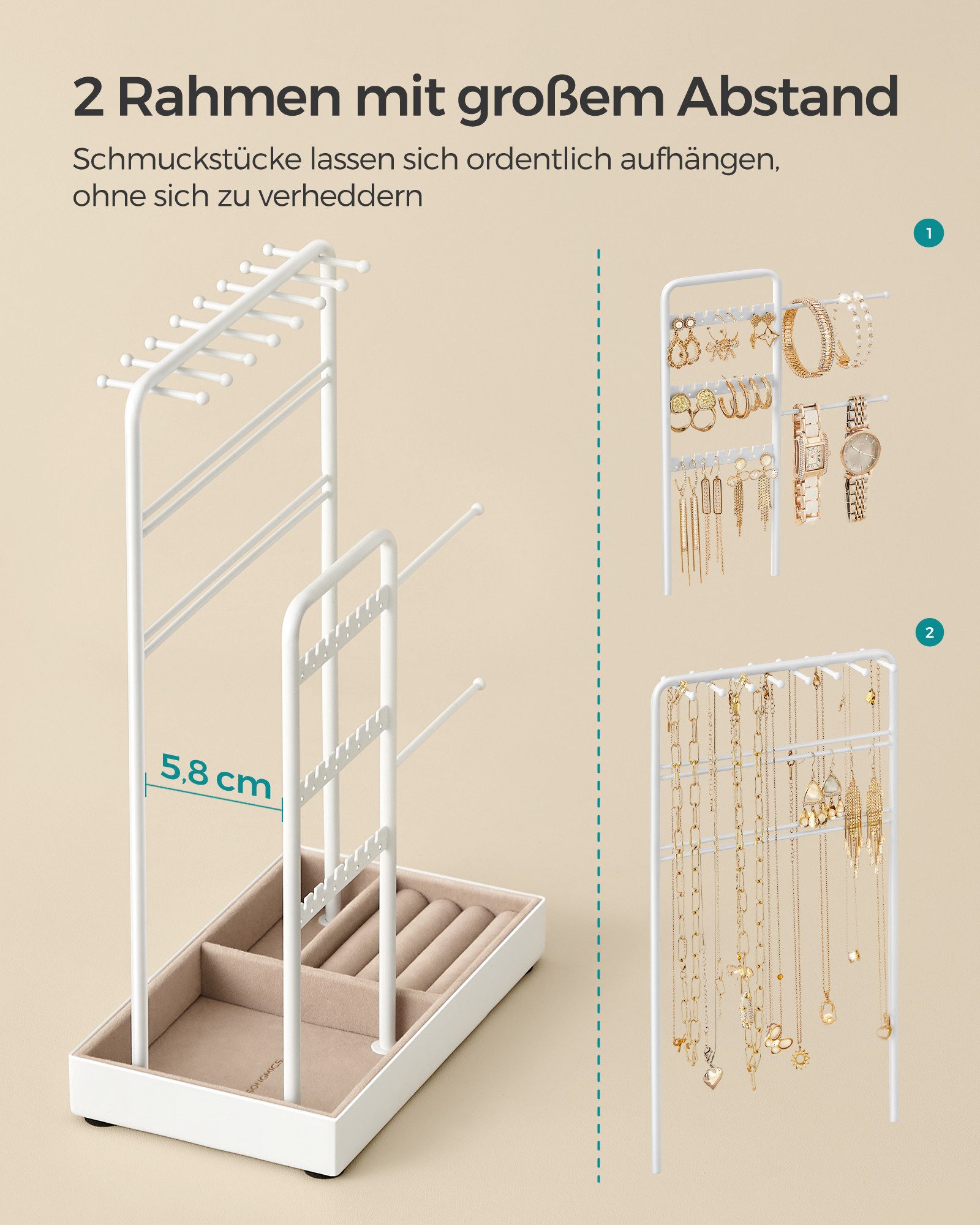 SONGMICS Schmuckständer, Schmuckhalter, Schmucktablett Samt, Schmuckaufbewahrung, Geschenkidee