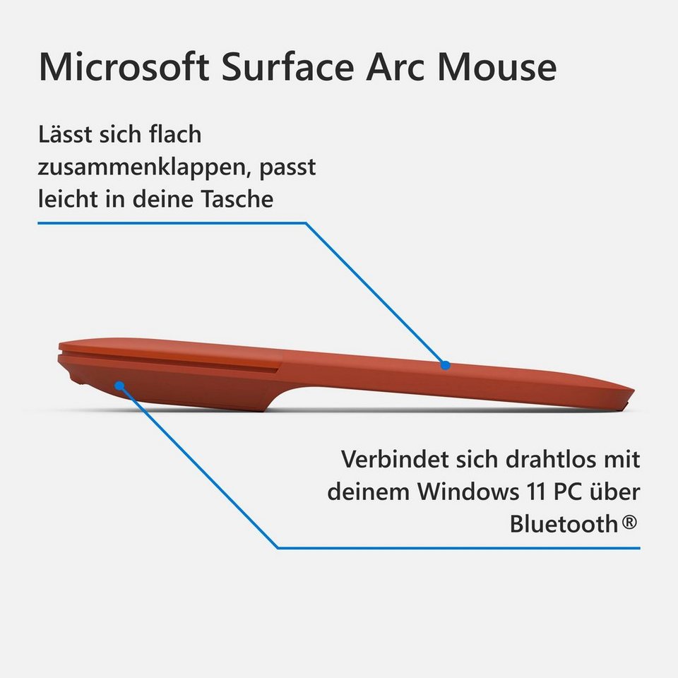 Microsoft Microsoft Surface Arc Mouse CZV-00066 Maus (Bluetooth),  Innovative Full-Scroll Fläche für horizontales und vertikales Scrollen